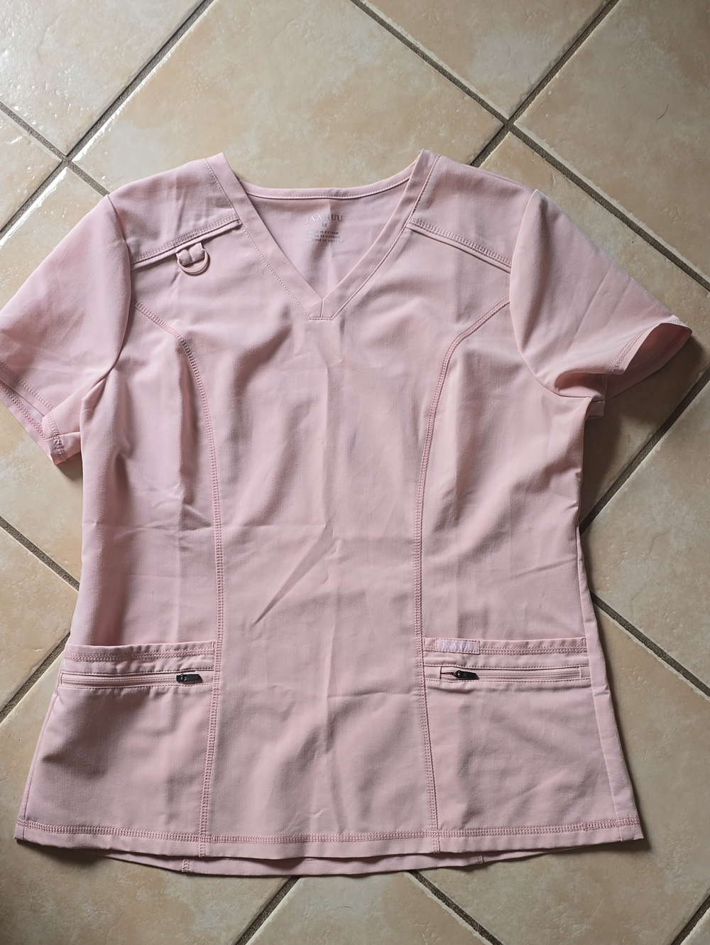 Jaanuu Light Pink V-Neck Short Sleeve Scrub Top